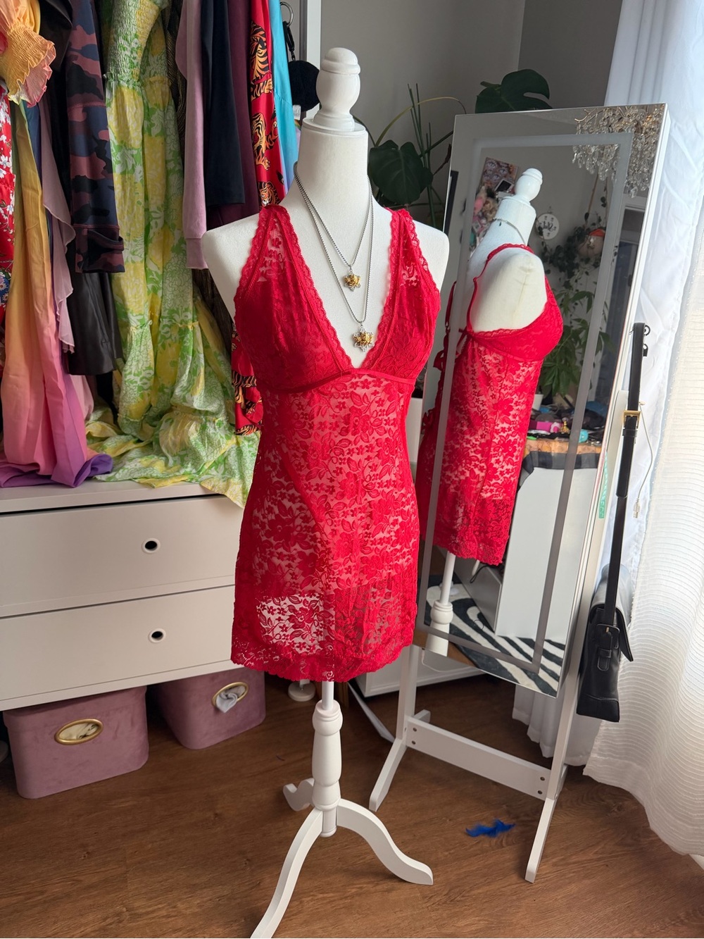 Red Lace Chemise Nightie - Women's Intimate Sleepwear